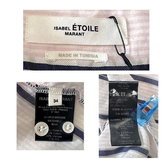 Isabel Marant Etoile Pink Satchell Stripe Shirt, Size US2, FR34, New with tag, - Picture 5 of 16